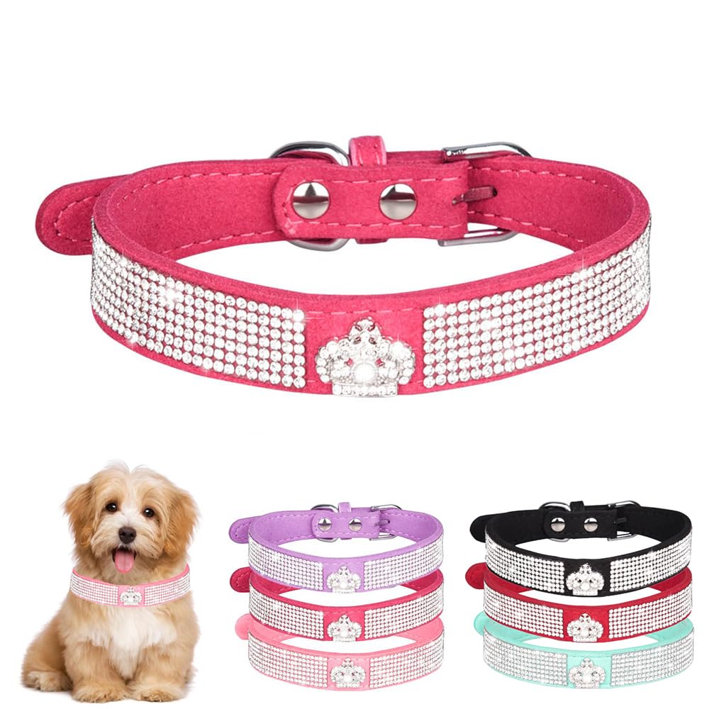 Hot Pink Rhinestone Crown Dog Collar