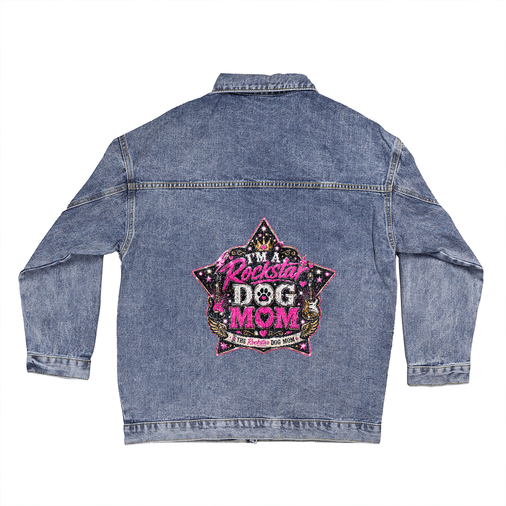 I'm a Rockstar Dog Mom  Premium Black Print Premium Denim Jacket