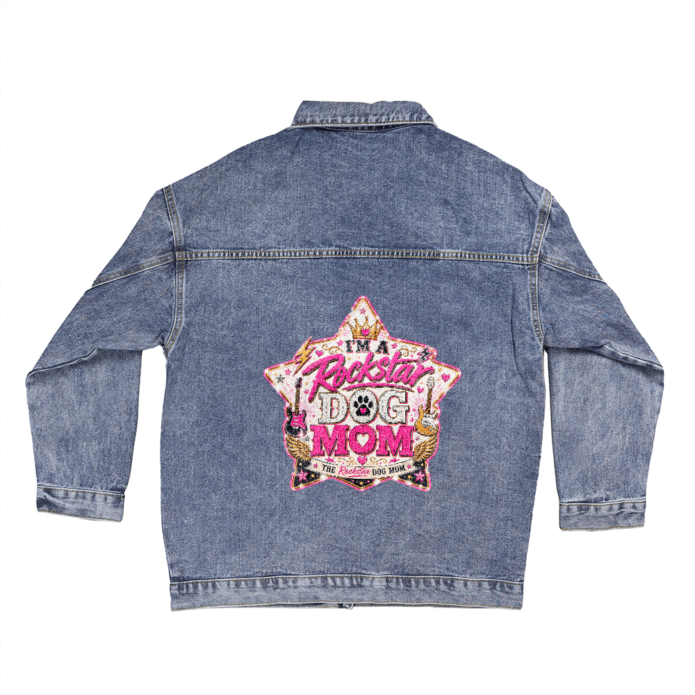 I'm a Rockstar Dog Mom  Premium White Print Premium Denim Jacket