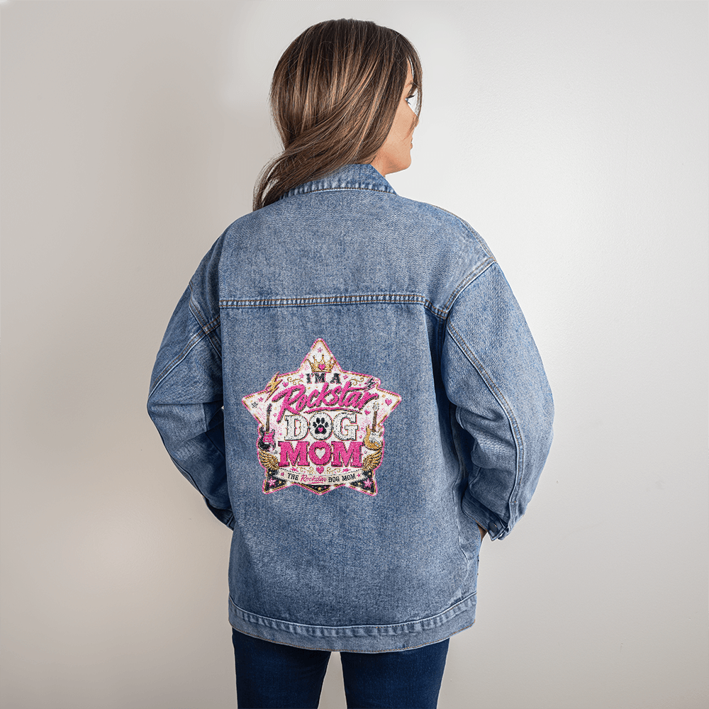 I'm a Rockstar Dog Mom  Premium White Print Premium Denim Jacket