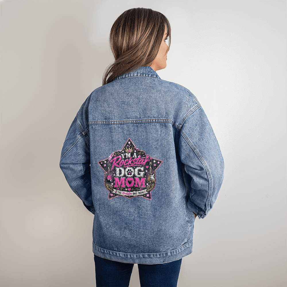 I'm a Rockstar Dog Mom  Premium Black Print Premium Denim Jacket