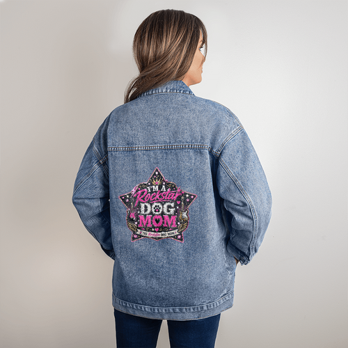 I'm a Rockstar Dog Mom  Premium Black Print Premium Denim Jacket
