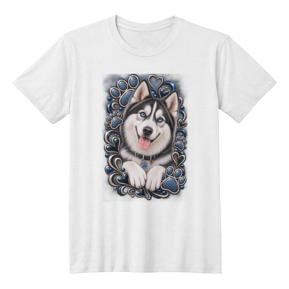 Siberian Husky Blue Paw Print Heart Shirt | Dog Mom Graphic Tee
