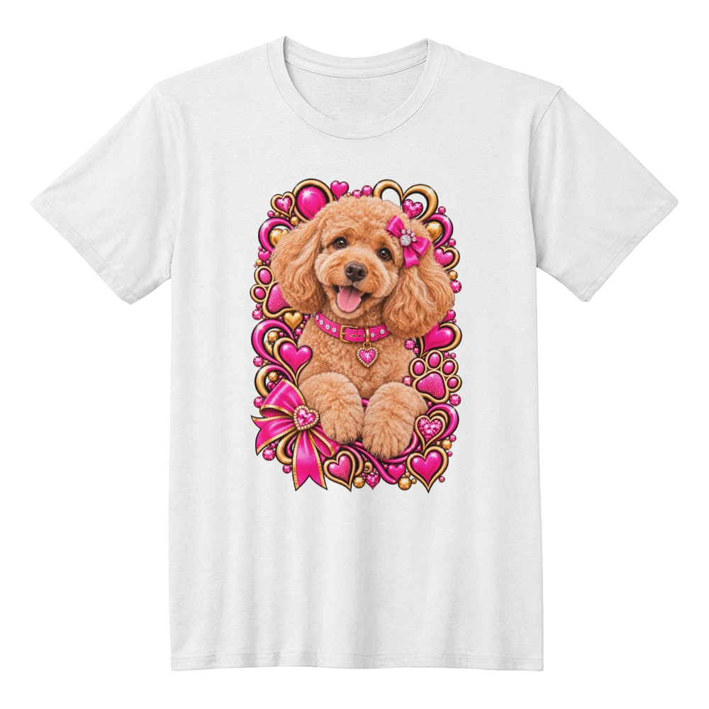 Poodle Pink & Gold Paw Print Heart Shirt | Poodle Mom Graphic Tee
