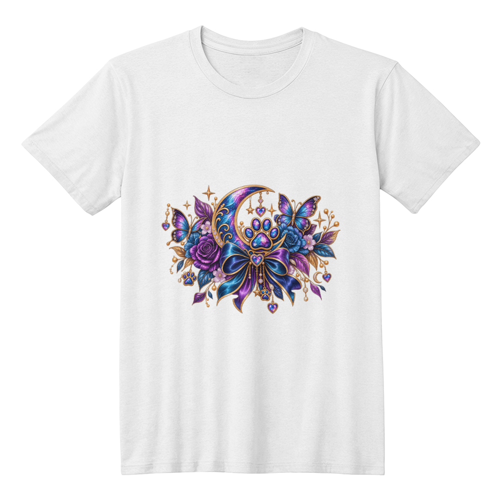 Celestial Jeweled Moon Paw Print Butterfly Graphic Tee