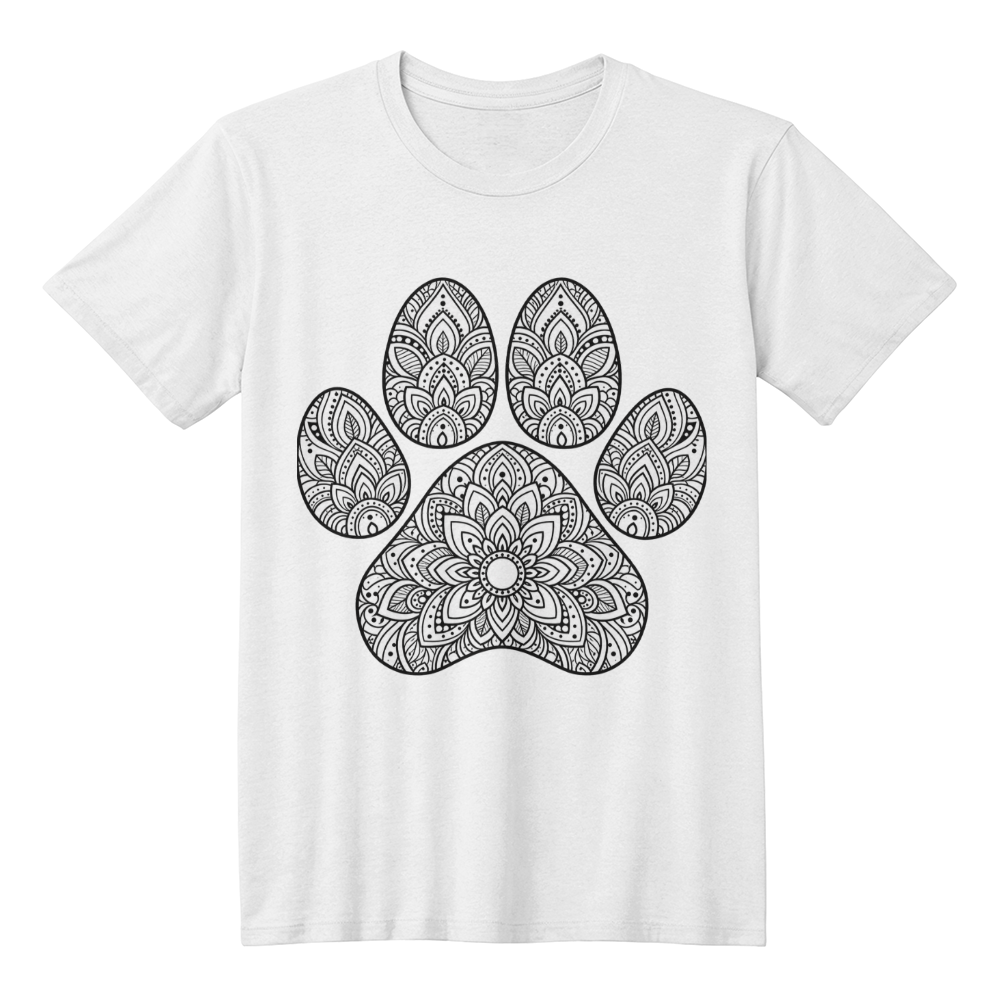 Mandala Paw Print T-Shirt, Boho Dog Lover Shirt, Intricate Henna Style Dog Mom Tee, Zen Pet Owner Gift