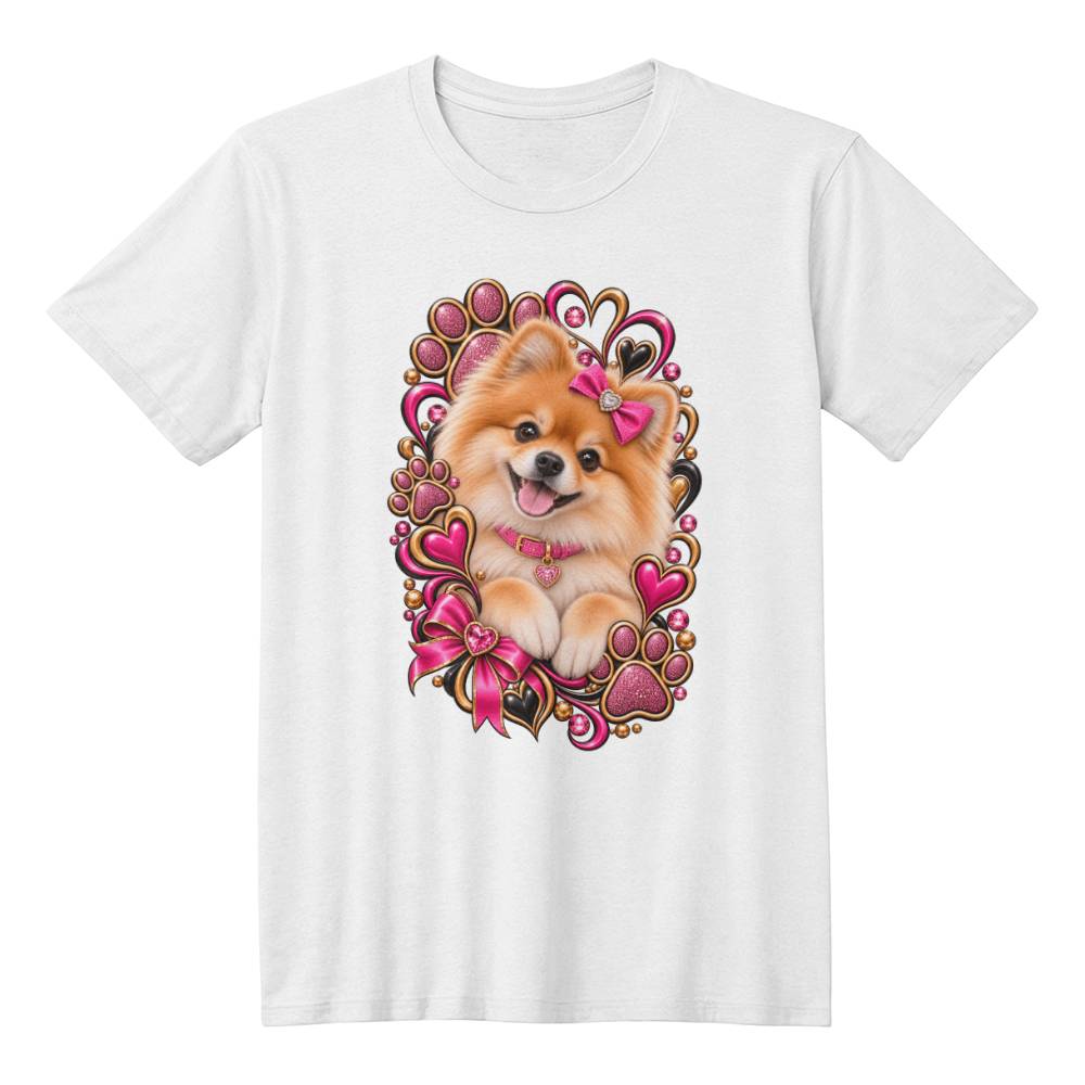 Pomeranian Pink Paw Print Heart Shirt | Pomeranian Mom Graphic Tee