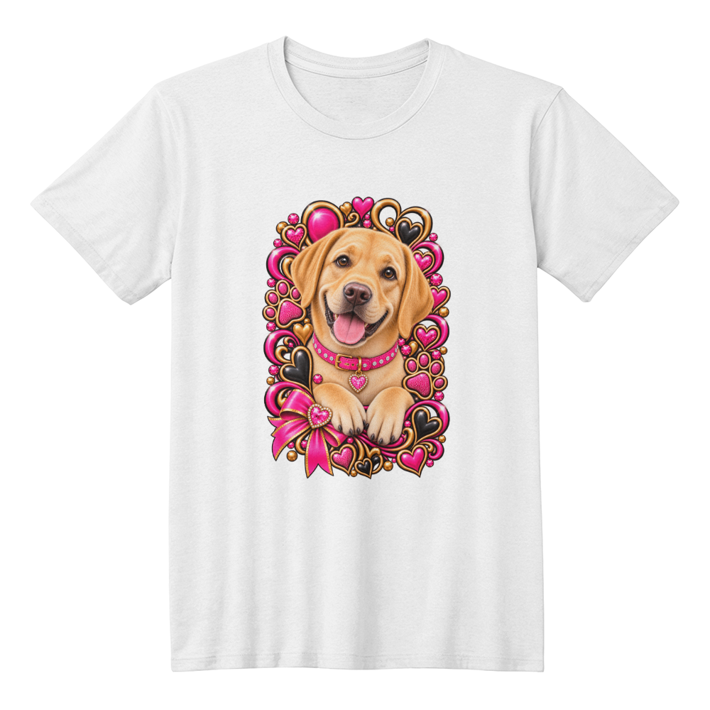 Yellow Labrador Retriever Pink & Gold Heart Paw Print Graphic