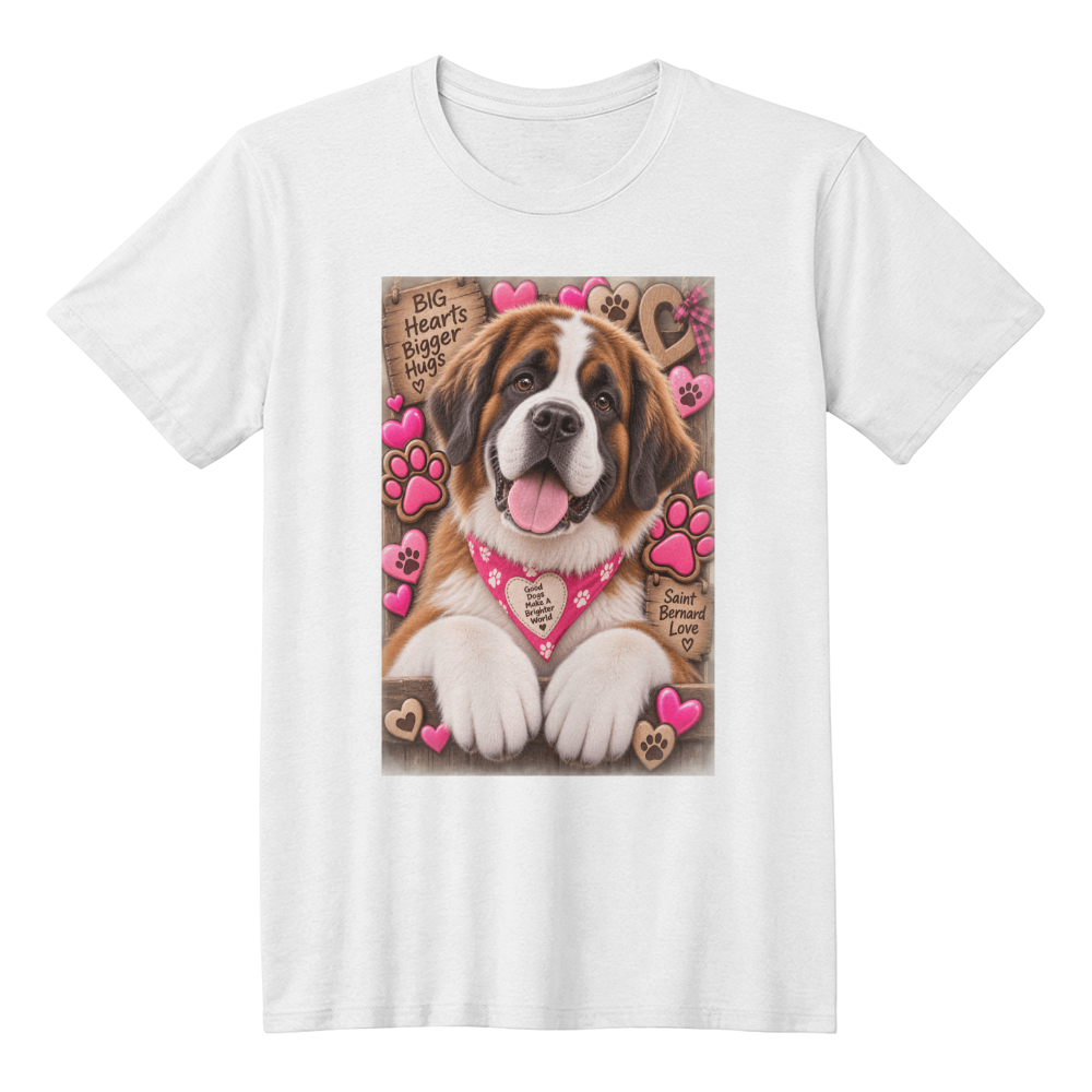 Saint Bernard Pink Hearts Paw Print Shirt | Saint Bernard Mom Graphic Tee
