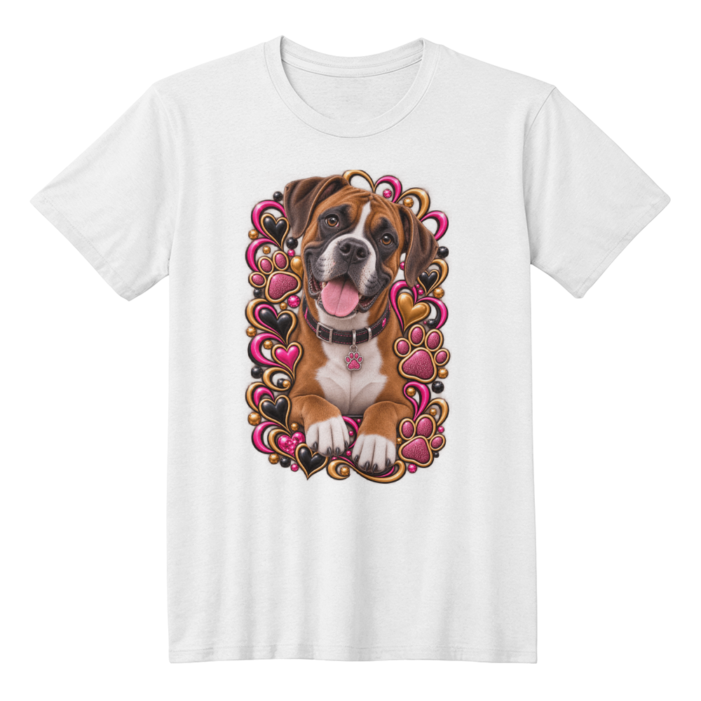 Boxer Pink Paw Print Heart Shirt | Boxer Mom Graphic Tee
