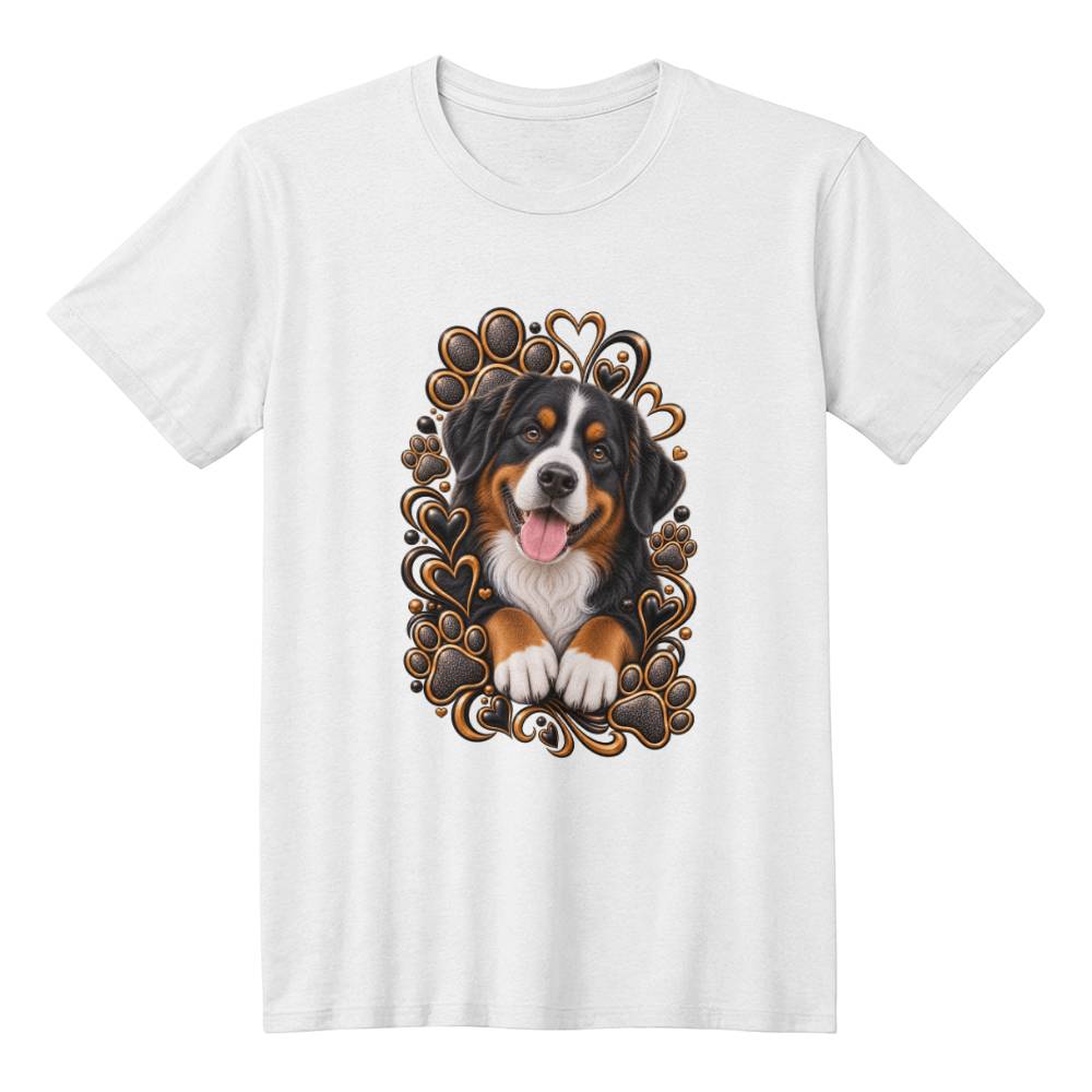 Bernese Mountain Dog Black & Gold Paw Print Heart Shirt | Bernese Mountain Dog Mom Graphic Tee