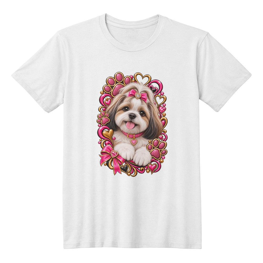 Shih Tzu Pink Paw Print Heart Shirt | Shih Tzu Mom Graphic Tee