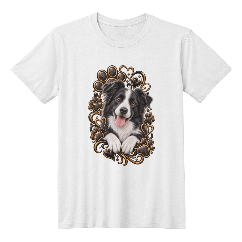 Border Collie Black & Gold Paw Print Heart Shirt | Border Collie Mom Graphic Tee