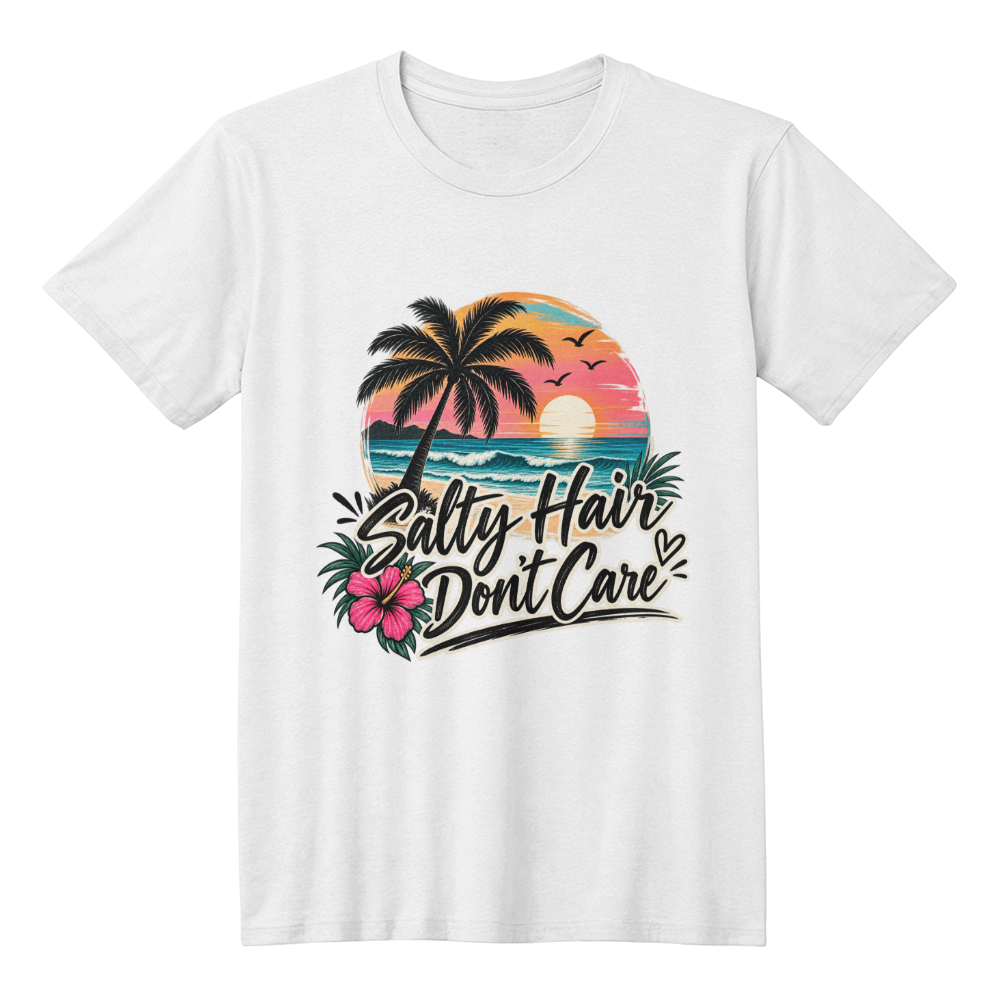 Salty Hair Don't Care Beach Sunset Graphic Tee