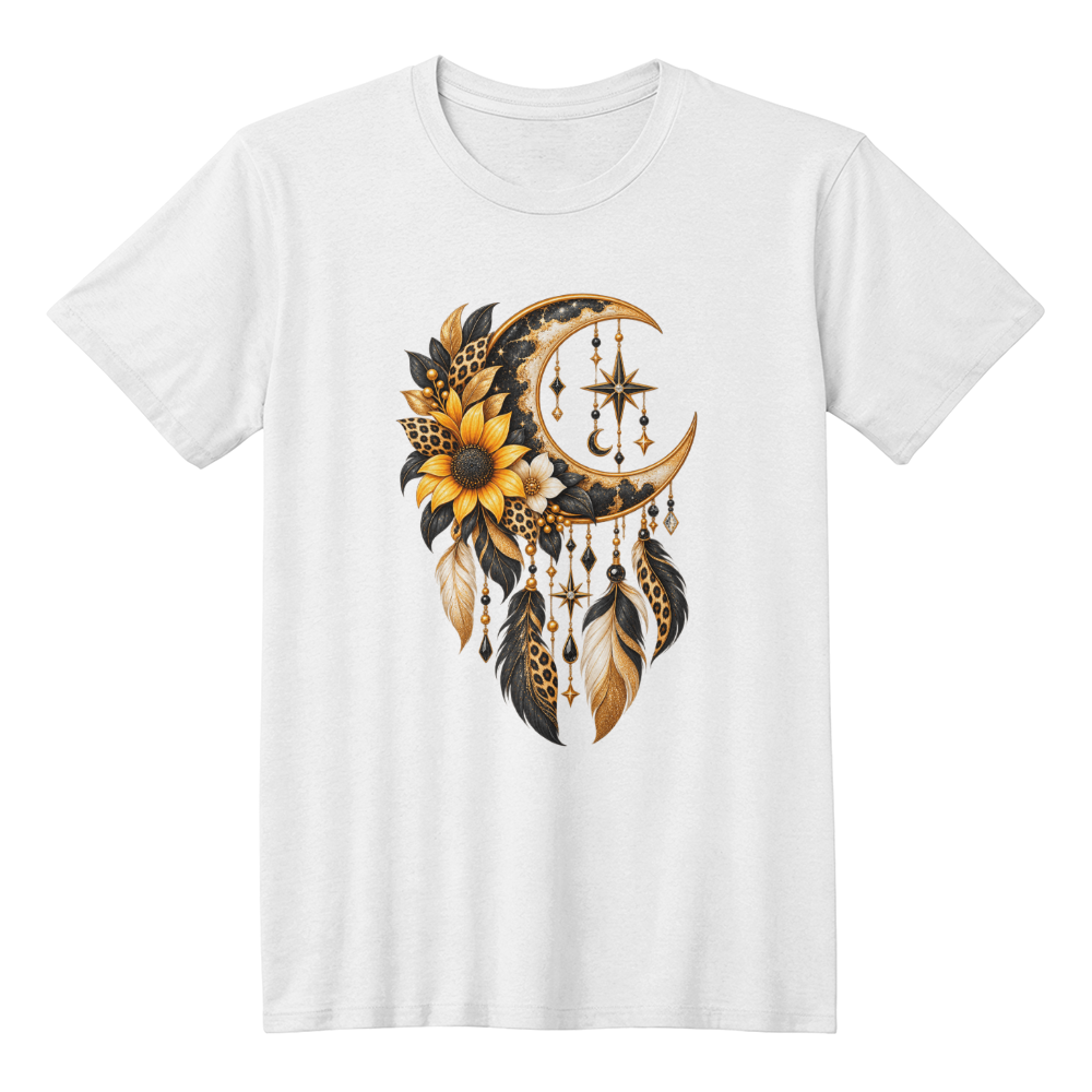 Boho Crescent Moon Dreamcatcher Sunflower Graphic Tee