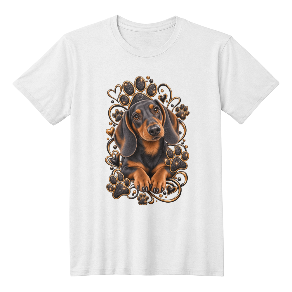 Dachshund Portrait Gold Paw Print Graphic Tee