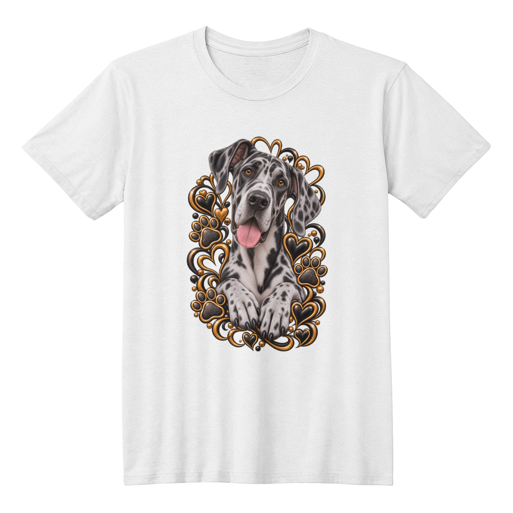 Great Dane Black & Gold Paw Print Heart Shirt | Great Dane Mom Graphic Tee