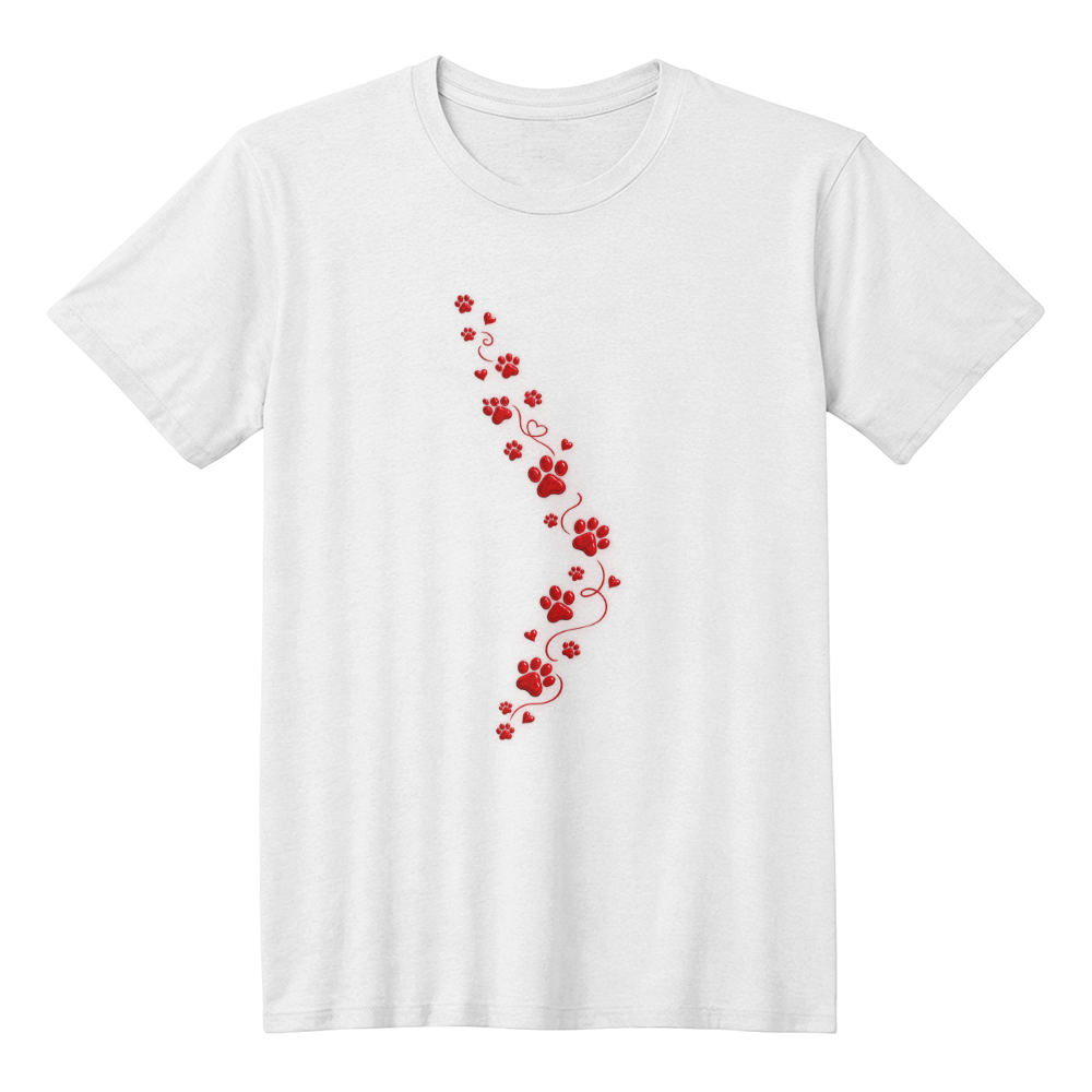 Red Paw Print Trail Heart Graphic Tee