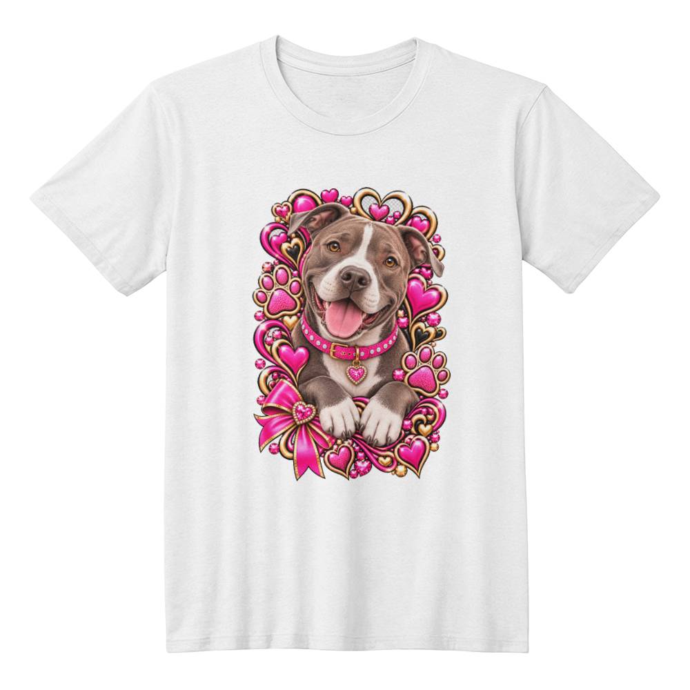 Pit Bull Pink & Gold Heart Paw Print Graphic Tee