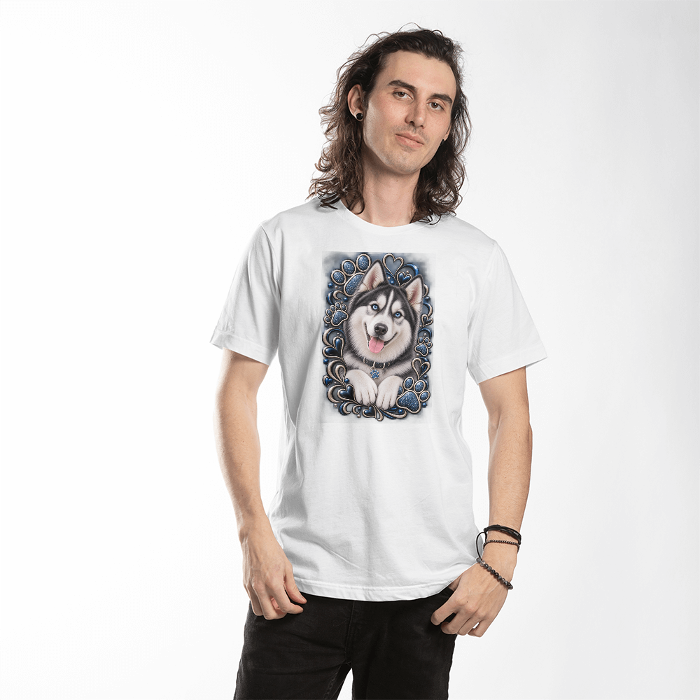Siberian Husky Blue Paw Print Heart Shirt | Dog Mom Graphic Tee