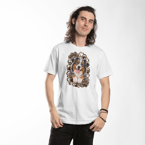 Australian Shepherd Black & Gold Paw Print Heart Shirt | Aussie Mom Graphic Tee