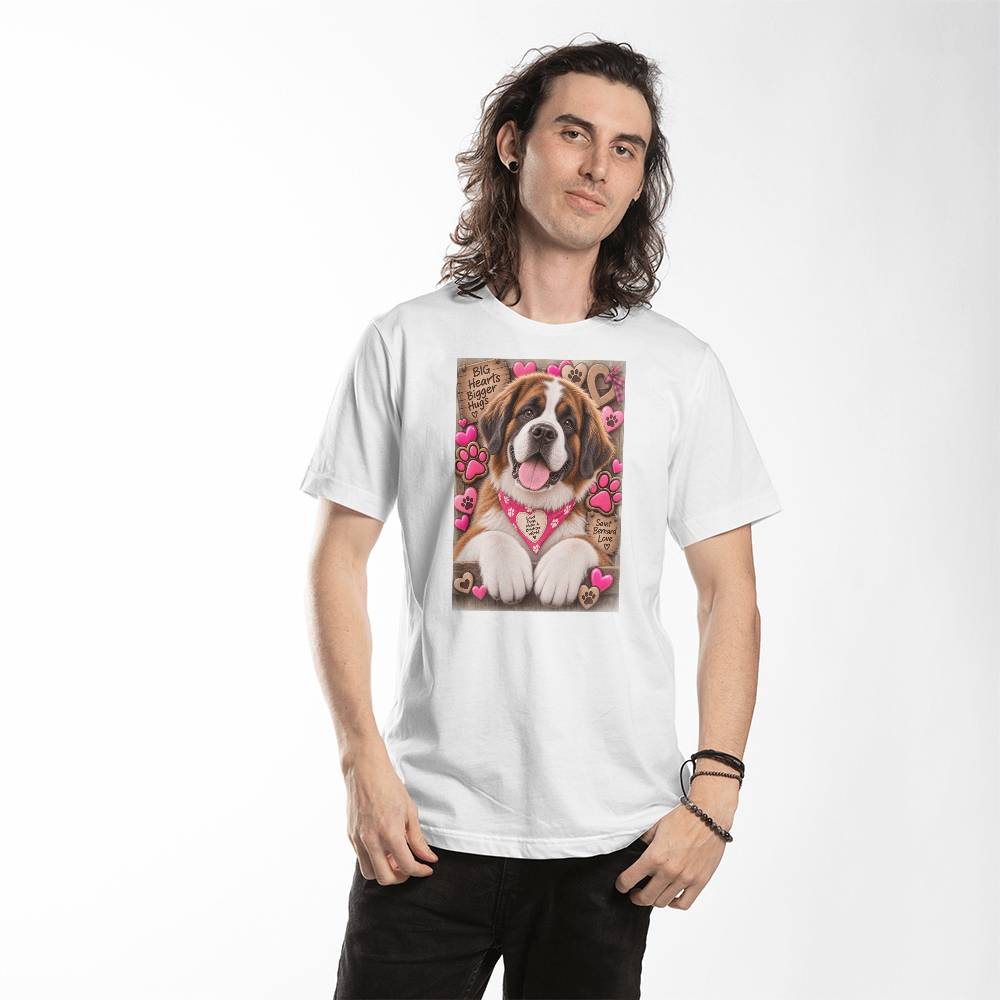 Saint Bernard Pink Hearts Paw Print Shirt | Saint Bernard Mom Graphic Tee