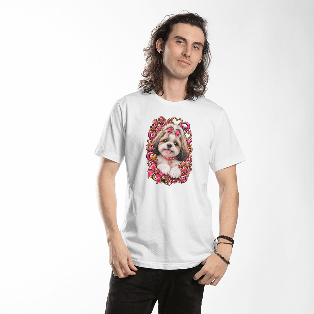 Shih Tzu Pink Paw Print Heart Shirt | Shih Tzu Mom Graphic Tee