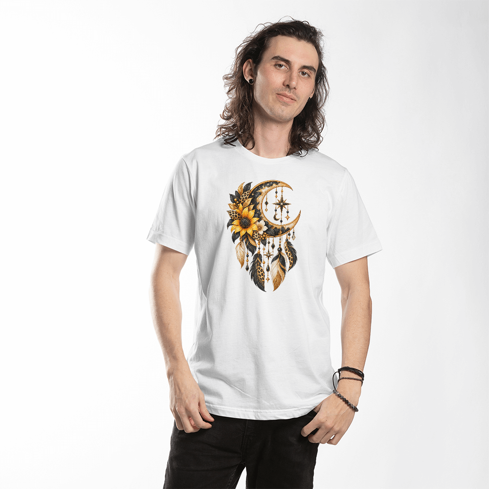 Boho Crescent Moon Dreamcatcher Sunflower Graphic Tee