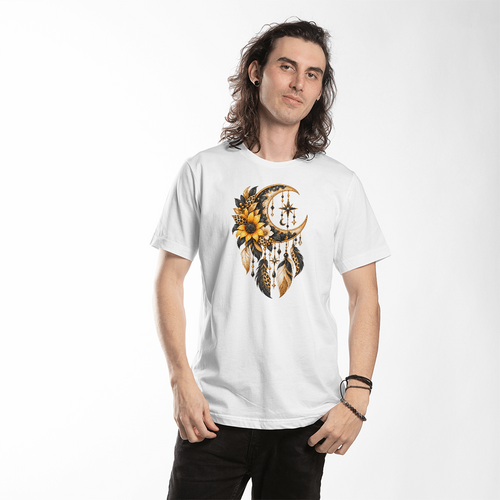 Boho Crescent Moon Dreamcatcher Sunflower Graphic Tee