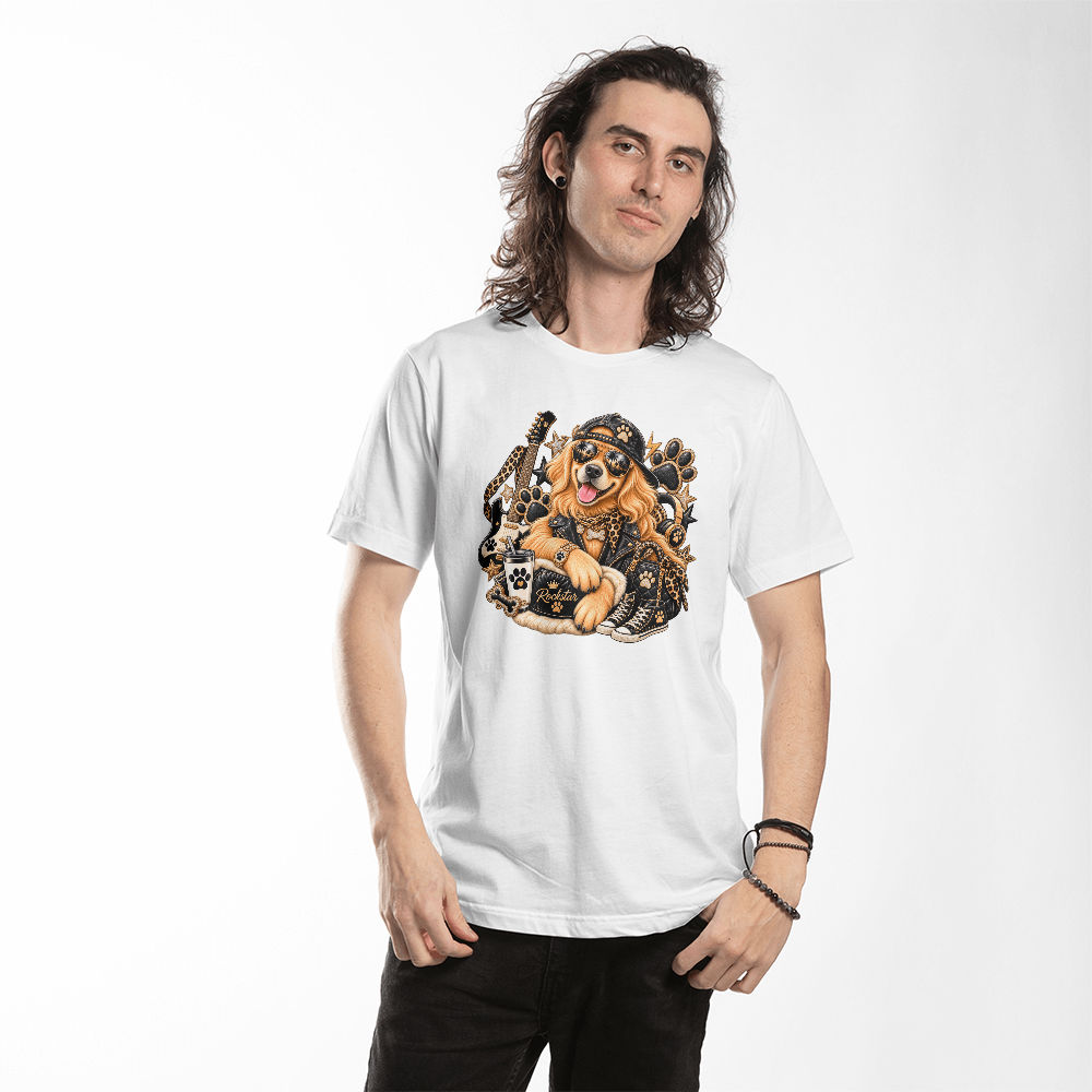 Rockstar Golden Retriever T-Shirt, Leather Jacket and Sunglasses Dog Illustration Tee, Cool Dog Mom Shirt