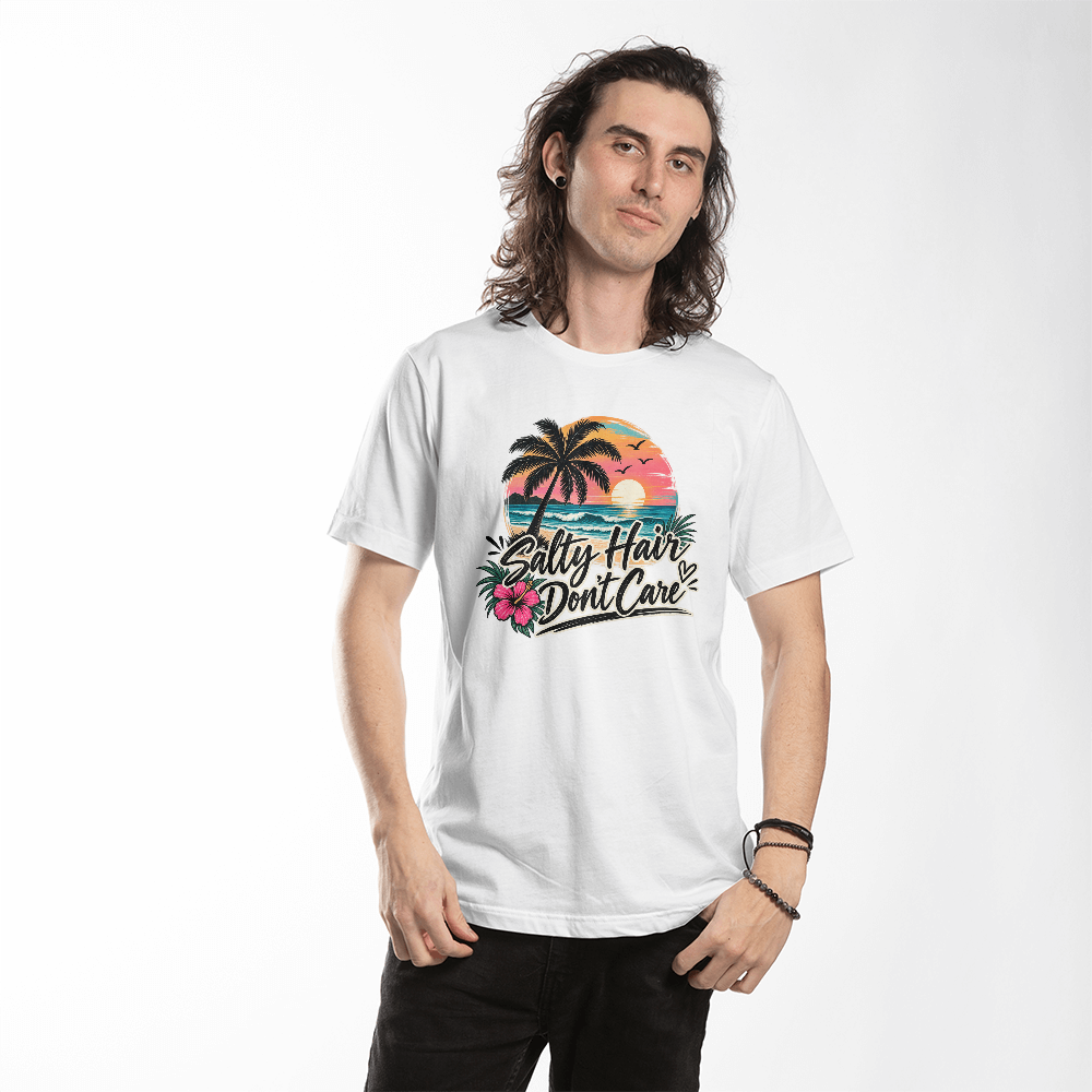 Salty Hair Don't Care Beach Sunset Graphic Tee