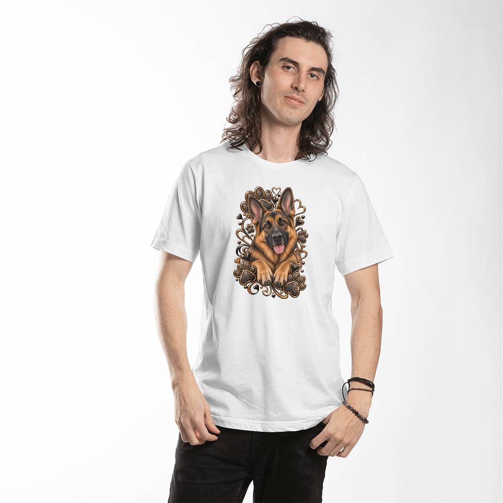 German Shepherd Black & Gold Paw Print Heart Shirt | German Shepherd Mom Graphic Tee