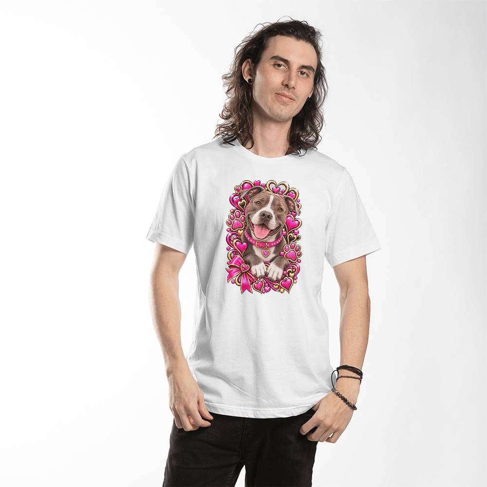 Pit Bull Pink & Gold Heart Paw Print Graphic Tee