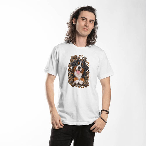 Bernese Mountain Dog Black & Gold Paw Print Heart Shirt | Bernese Mountain Dog Mom Graphic Tee