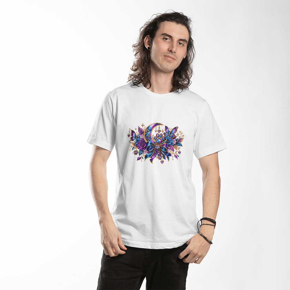 Celestial Jeweled Moon Paw Print Butterfly Graphic Tee