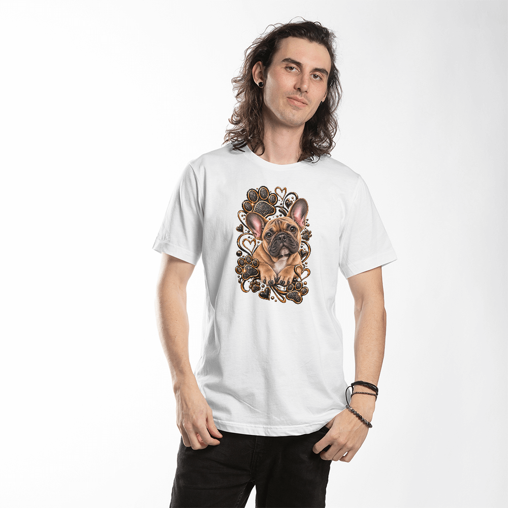 French Bulldog Black & Gold Paw Print Heart Shirt | Frenchie Mom Graphic Tee