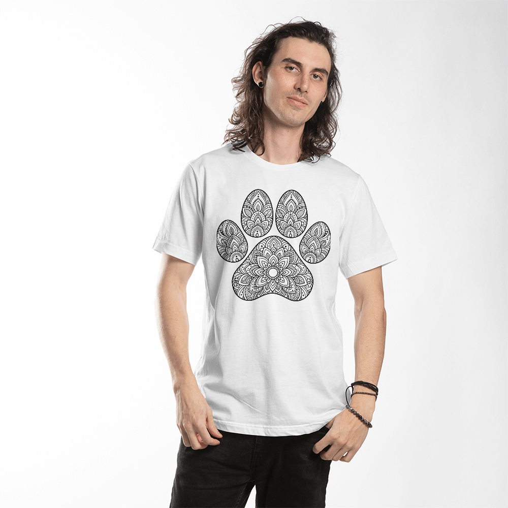 Mandala Paw Print T-Shirt, Boho Dog Lover Shirt, Intricate Henna Style Dog Mom Tee, Zen Pet Owner Gift