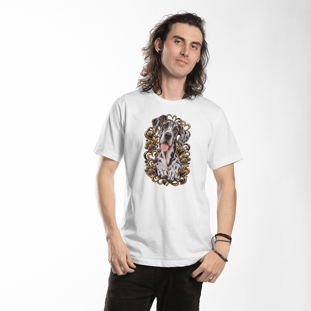 Great Dane Black & Gold Paw Print Heart Shirt | Great Dane Mom Graphic Tee