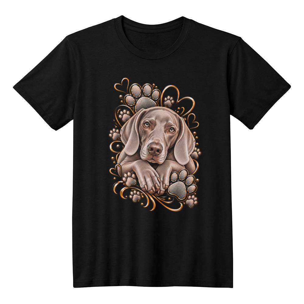 Weimaraner Portrait Gold Paw Print Graphic Tee
