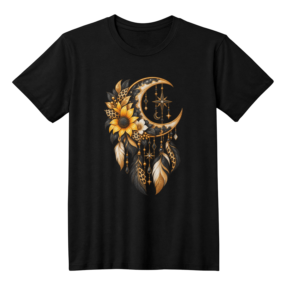 Boho Crescent Moon Dreamcatcher Sunflower Graphic Tee