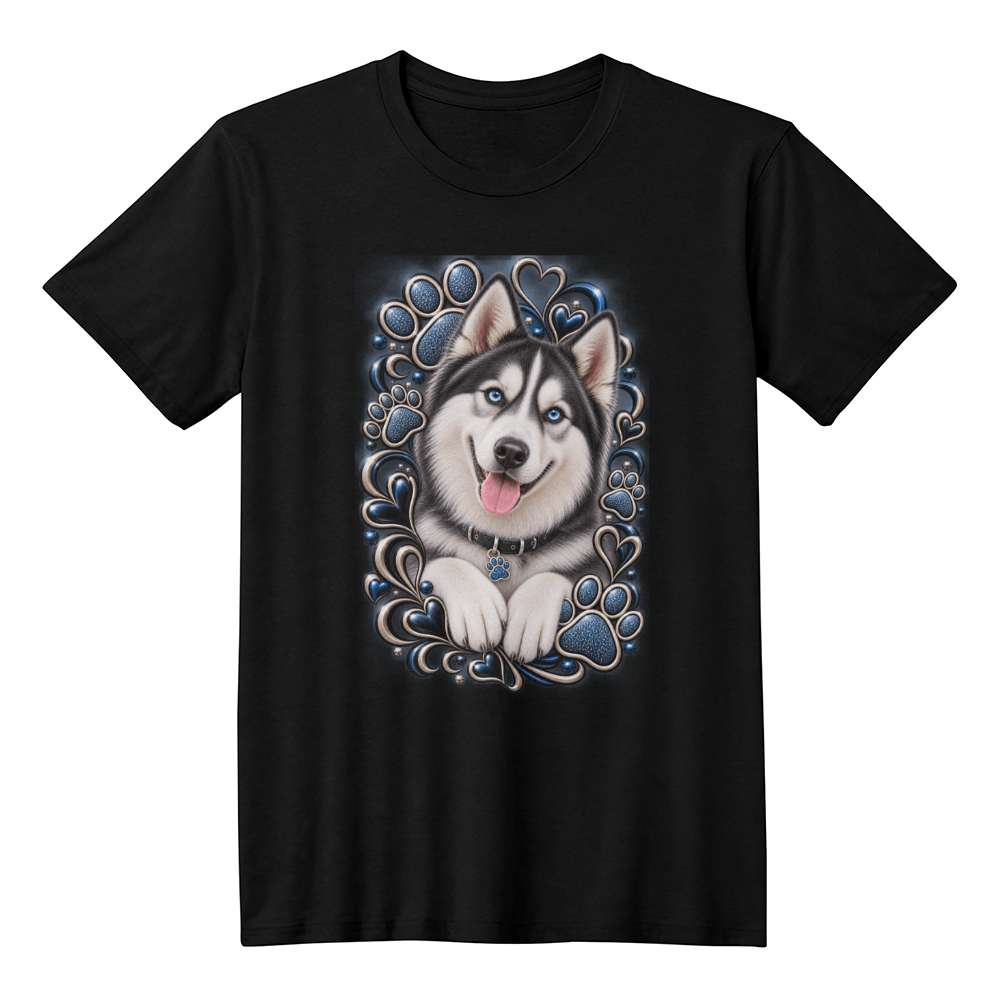Siberian Husky Blue Paw Print Heart Shirt | Dog Mom Graphic Tee