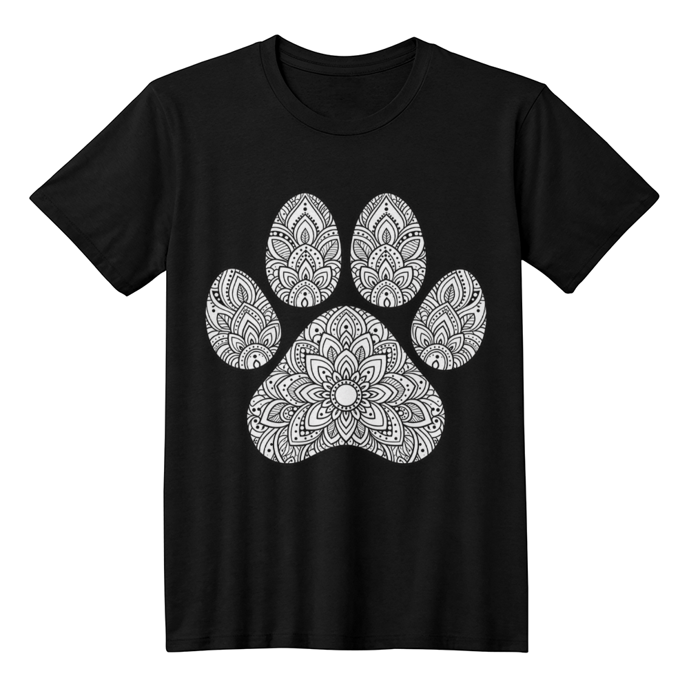 Mandala Paw Print T-Shirt, Boho Dog Lover Shirt, Intricate Henna Style Dog Mom Tee, Zen Pet Owner Gift