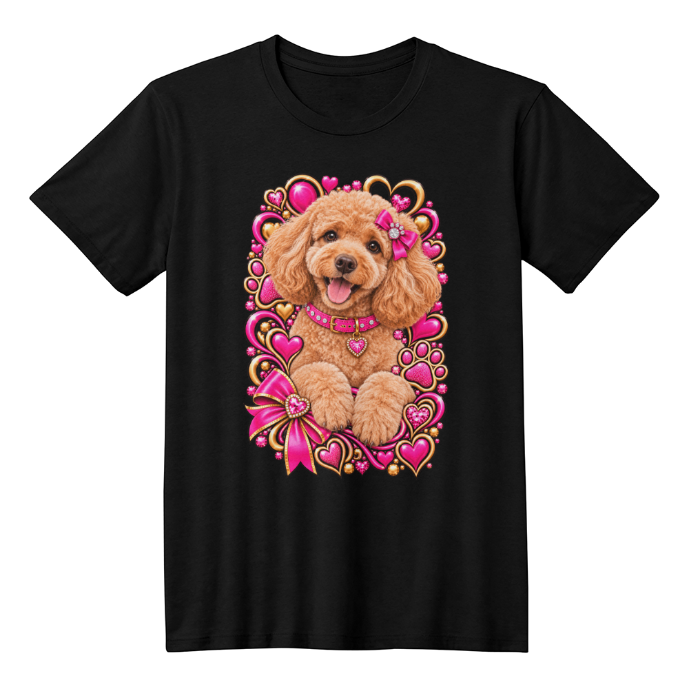 Poodle Pink & Gold Paw Print Heart Shirt | Poodle Mom Graphic Tee