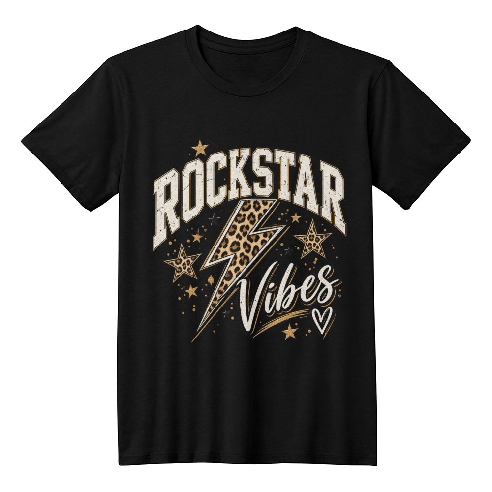 Rockstar Vibes Leopard Lightning Bolt Graphic Tee