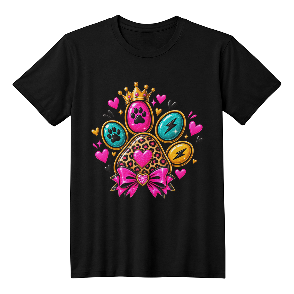 Leopard Print Paw T-Shirt, Glam Crown and Bow Dog Mom Shirt, Colorful Rockstar Paw Design Tee