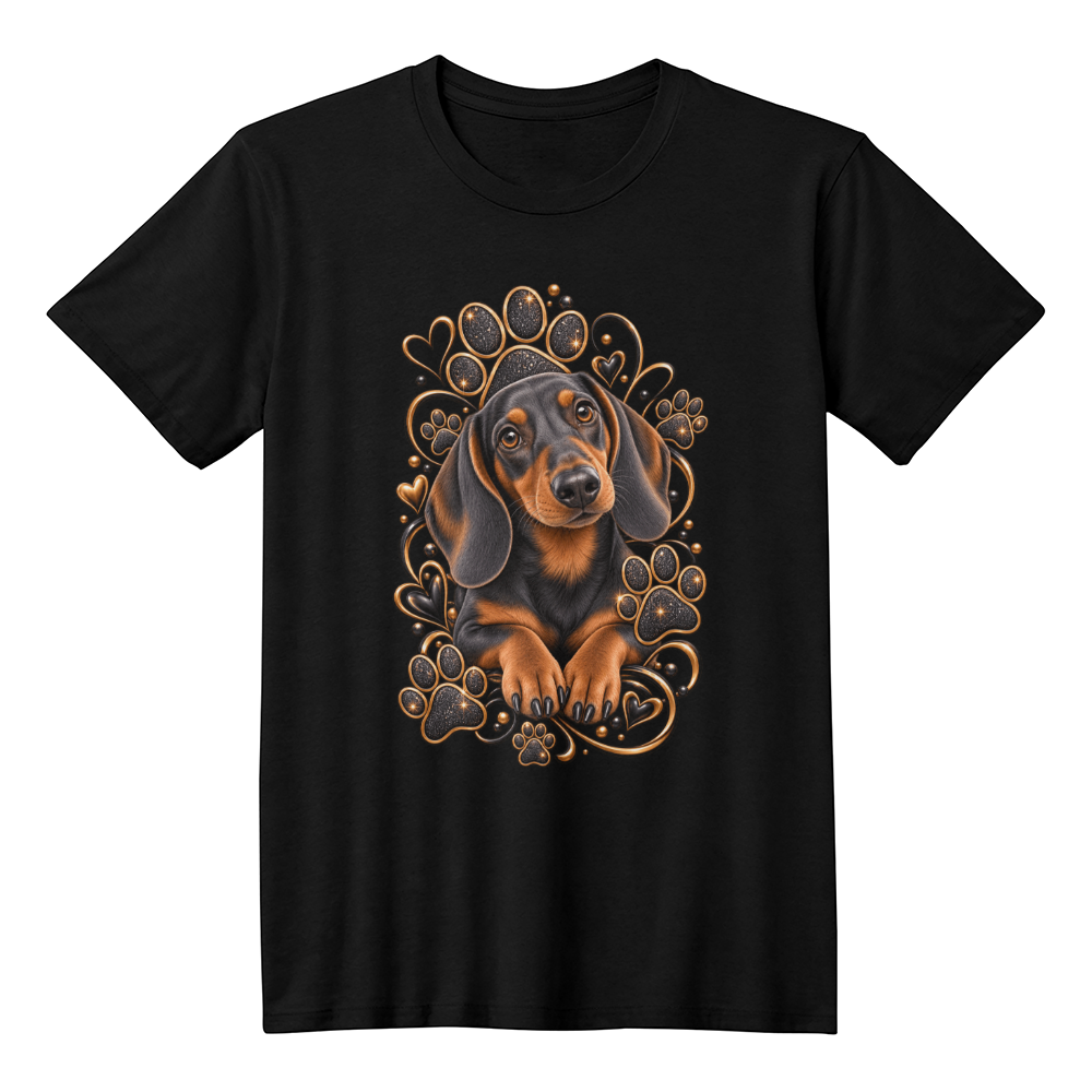Dachshund Portrait Gold Paw Print Graphic Tee