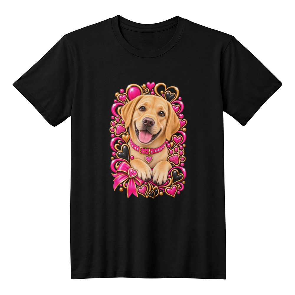 Yellow Labrador Retriever Pink & Gold Heart Paw Print Graphic