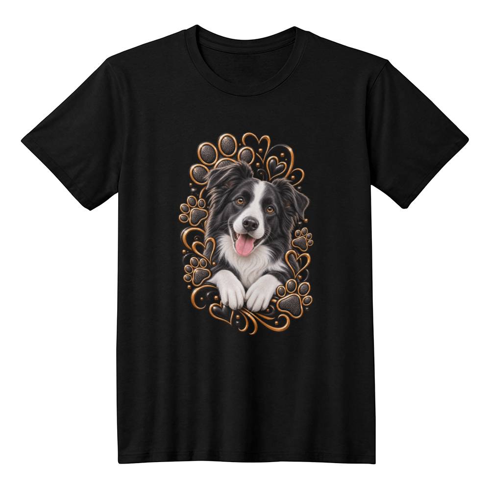 Border Collie Black & Gold Paw Print Heart Shirt | Border Collie Mom Graphic Tee