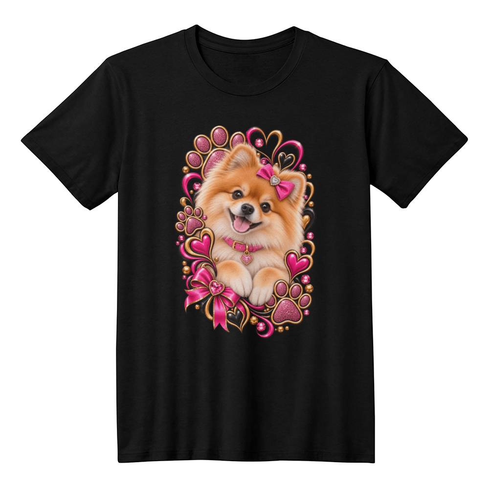 Pomeranian Pink Paw Print Heart Shirt | Pomeranian Mom Graphic Tee