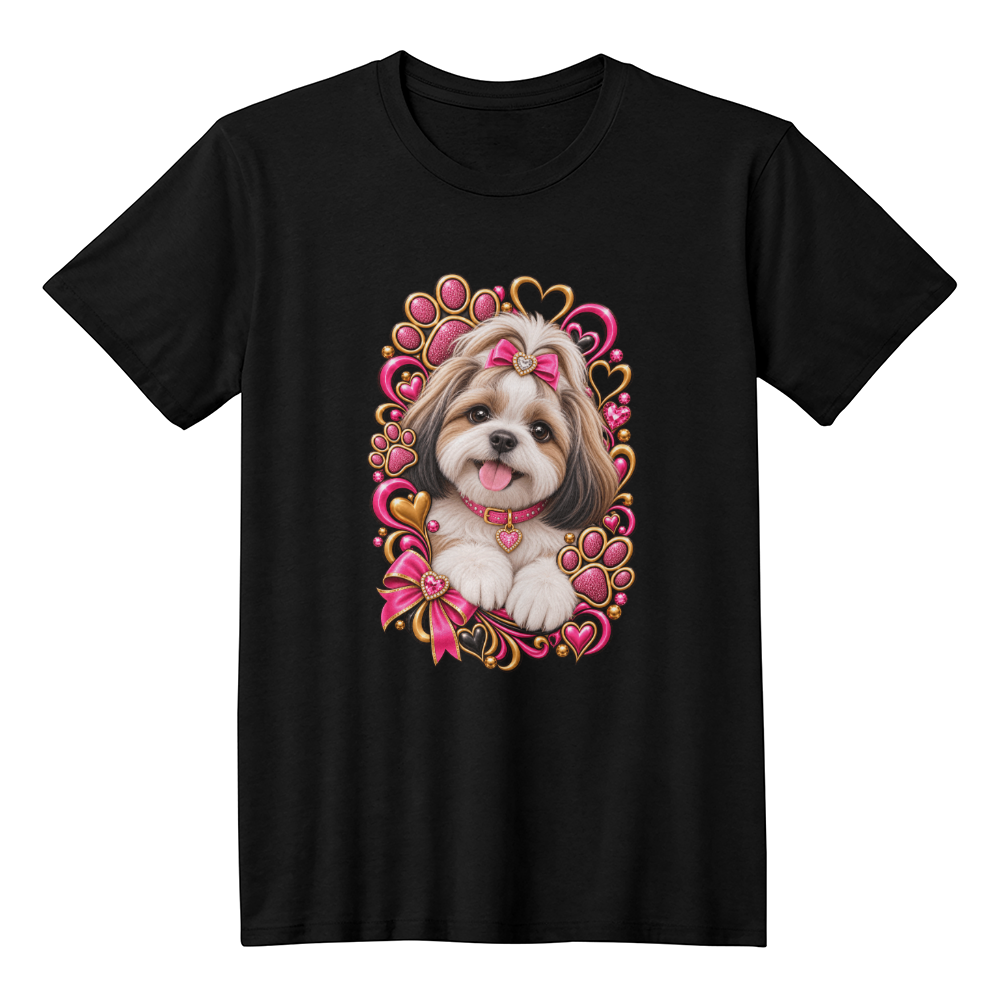 Shih Tzu Pink Paw Print Heart Shirt | Shih Tzu Mom Graphic Tee